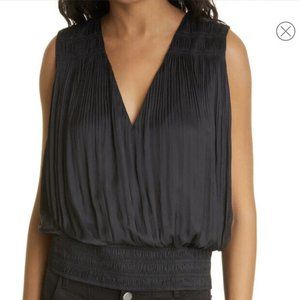 Frame | Pleat V-Neck Top in Black NWT